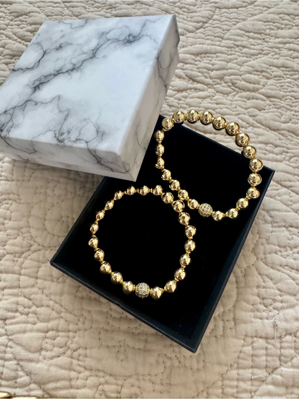 Gold Beaded Stretch Bracelet - Classic Women's Jewelry